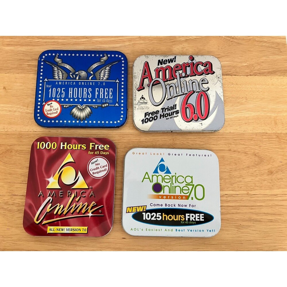 America Online AOL 6.0 & 7.0 Trial Tin Empty Container Case LOT of 4 Vintage 90s